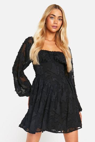 Corset Detail Long Sleeve Mini Dress black