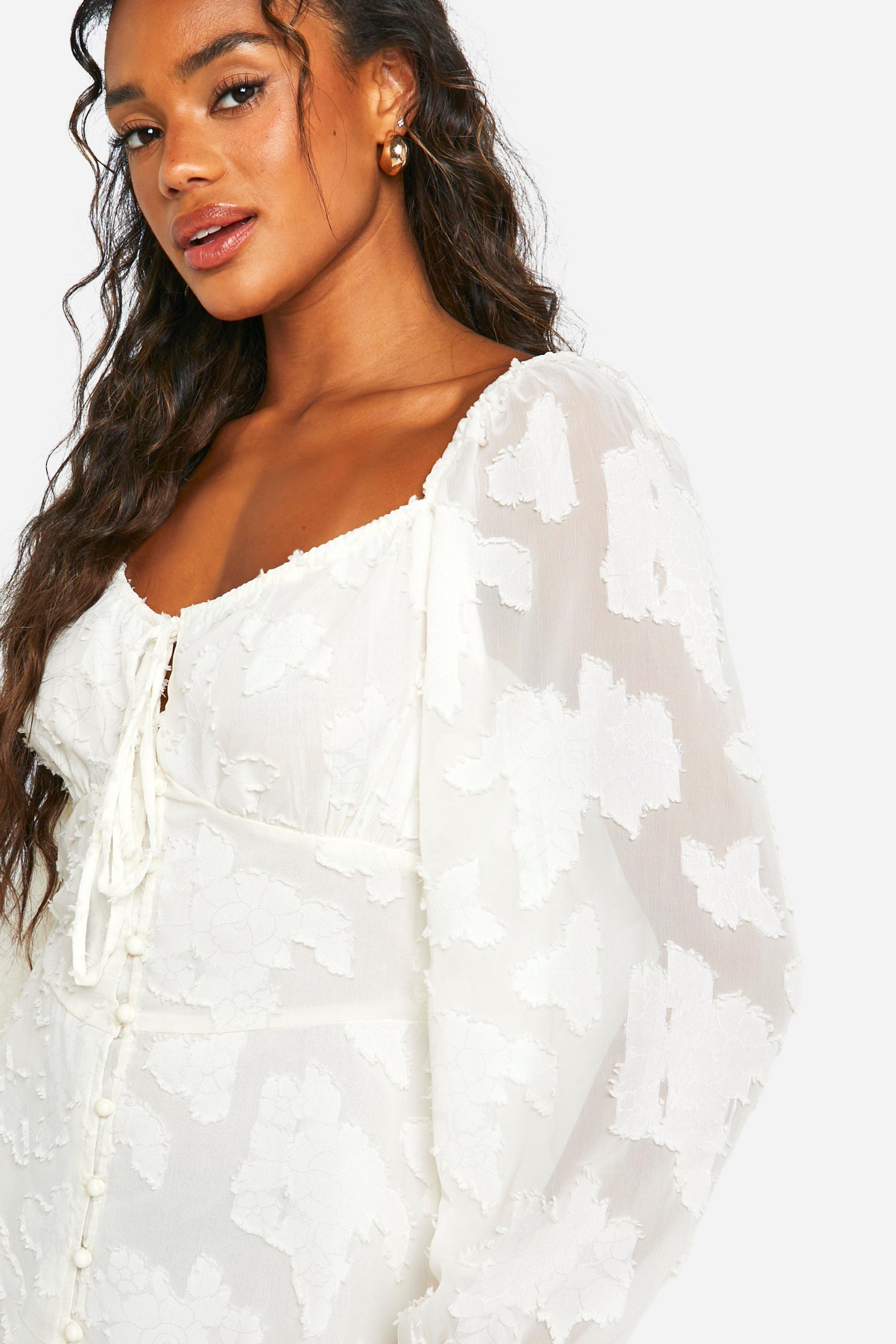 Tie Detail Burnout Long Sleeve Mini Dress boohoo UK