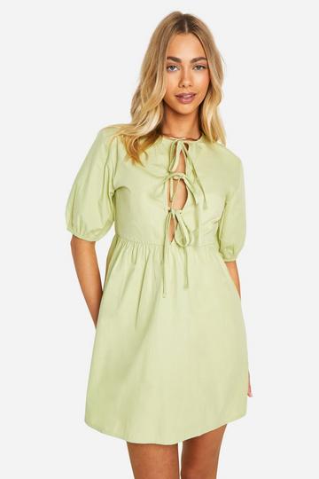 Sage Green Burnout Tie Detail Mini Dress