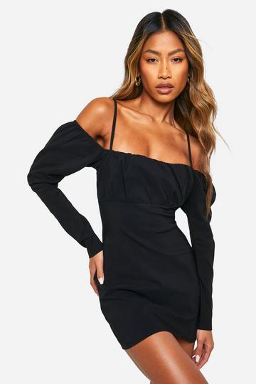 Bengaline Puff Sleeve Mini Dress black