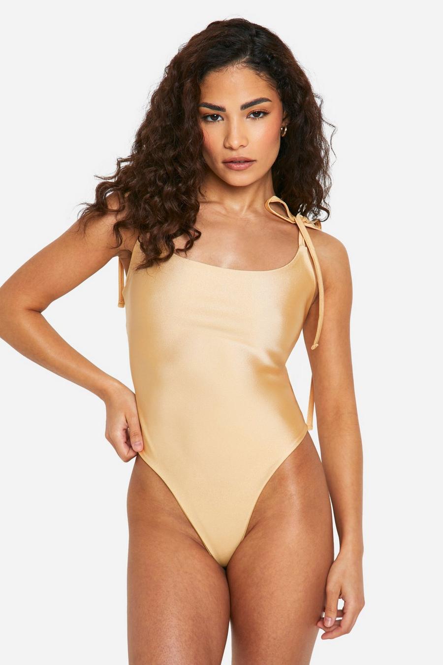 Bronze Petite tie shoulder Swimsuit