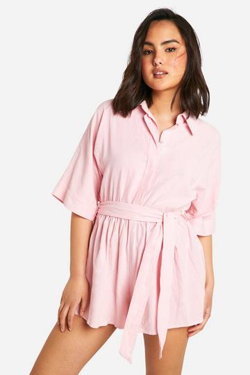 Cotton Crepe Button Up Playsuit pink