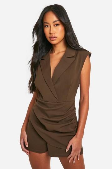 Tailored Sleeveless Blazer Romper chocolate