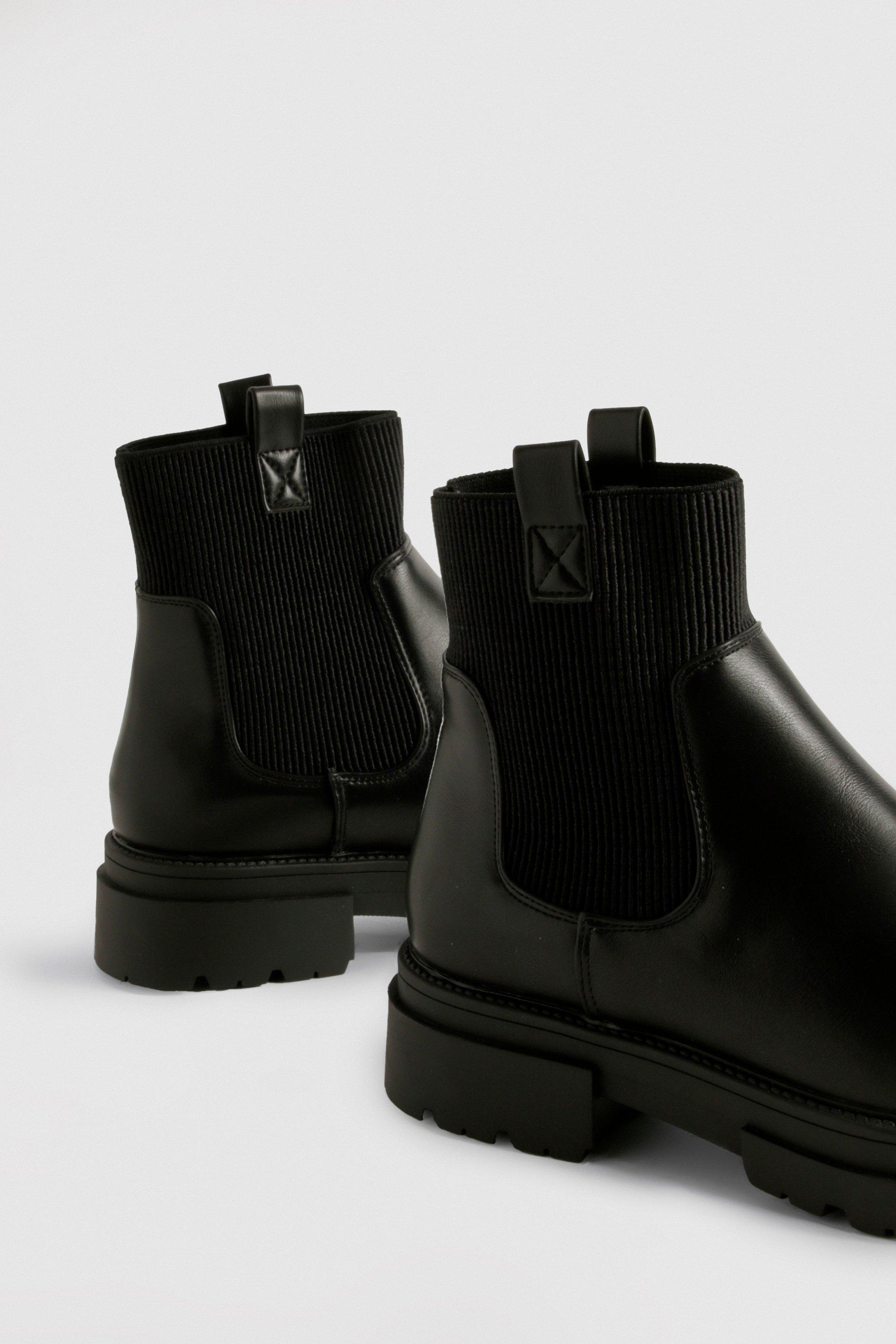Wide Fit Double Tab Detail Chunky Chelsea Boots