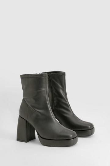 Black Block Heel Platform Sock Boots