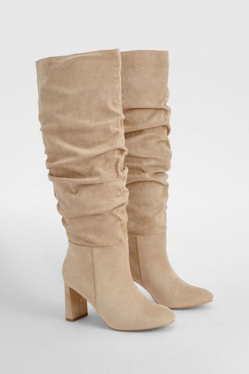 Wide Width Ruched Detail Block Heel Boots sand