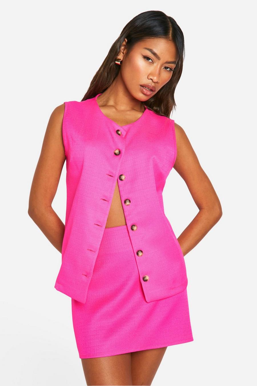 Hot pink Textured Linen Look Micro Mini Skirt image number 1