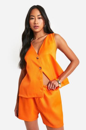 Textured Linen Look Relaxed Fit Shorts orange