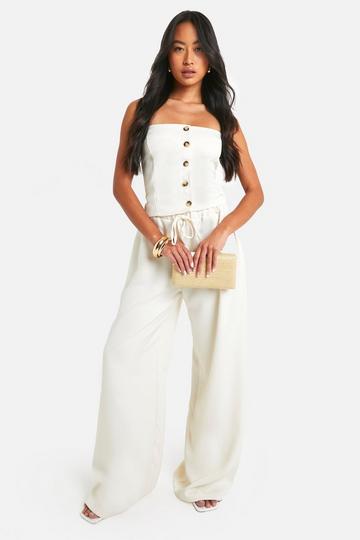 Textured Linen Look Wide Leg Pants sand