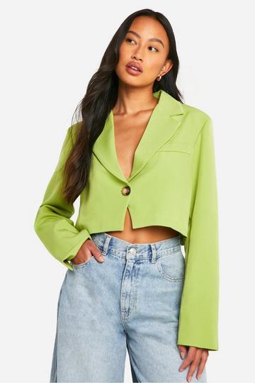 Single Breasted Boxy Longline Crop Blazer olive