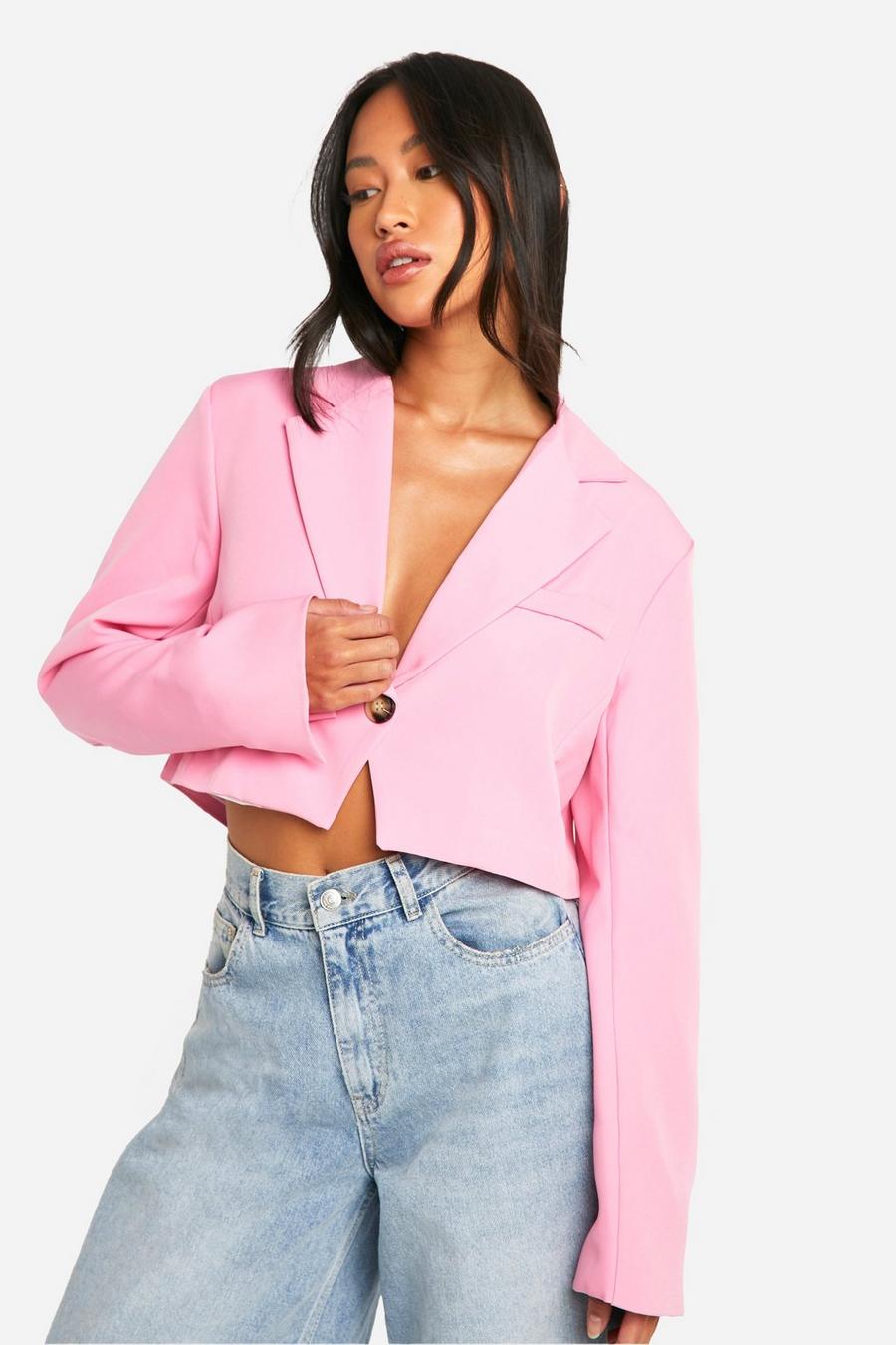 Candy pink Single Breasted Boxy Longline Crop Blazer image number 1