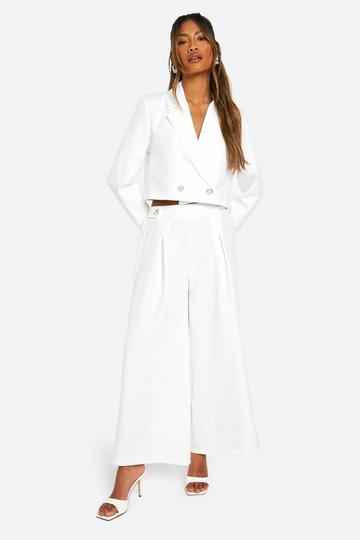 Tab Detail Wide Leg Tailored Culottes ivory