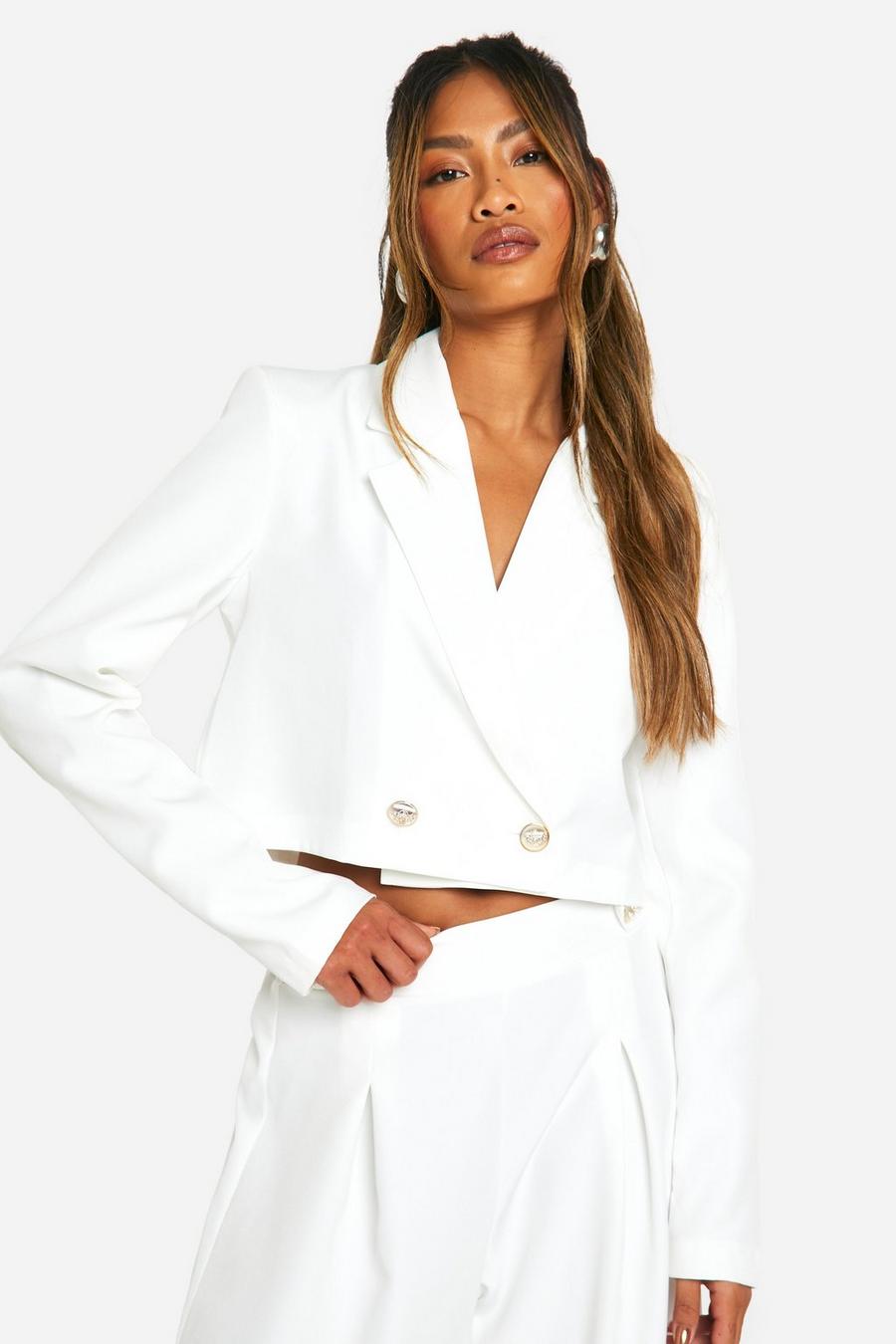 Ivory Longline Cropped Tailored Blazer image number 1