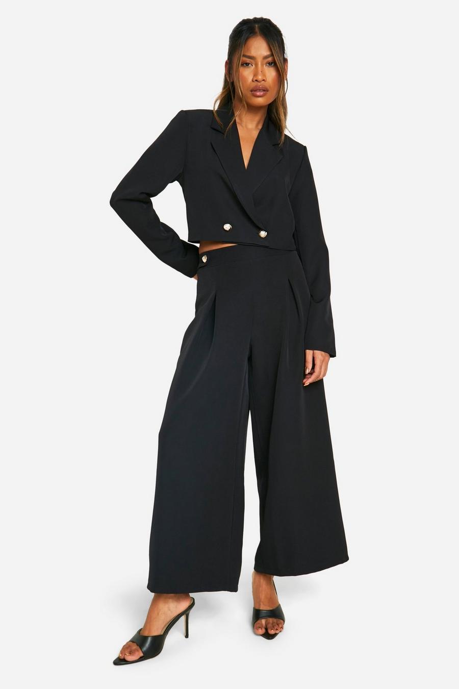 Black Tab Detail Wide Leg Tailored Culottes image number 1