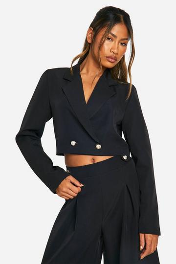 Longline Cropped Tailored Blazer black