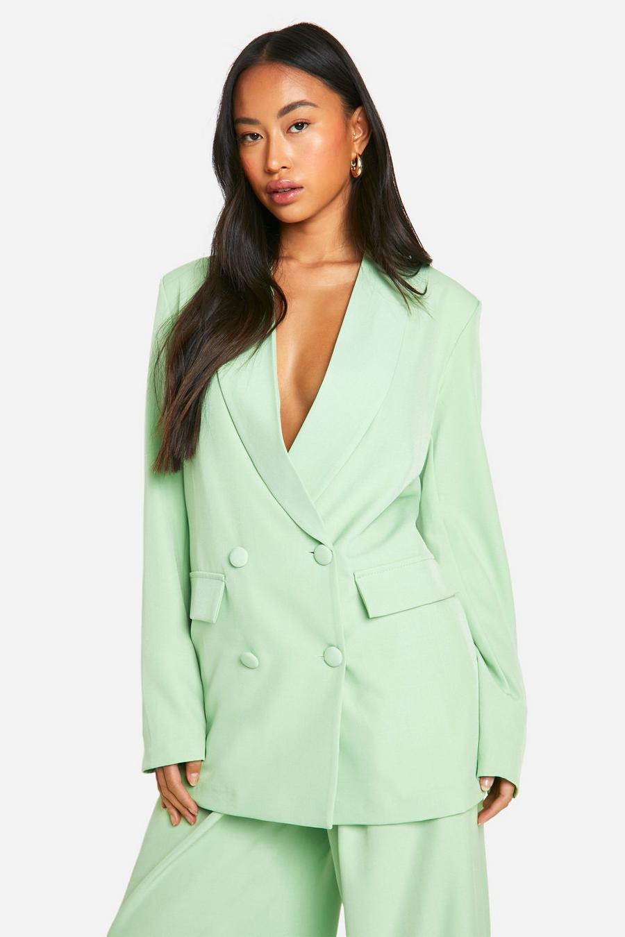 Mint Linen Look Double Breasted Longline Blazer image number 1