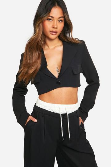 Super Crop Pocket Detail Tailored Blazer black