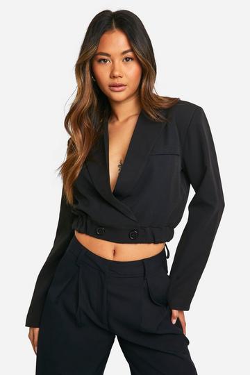 Elasticated Waist Tailored Longline Bomber black