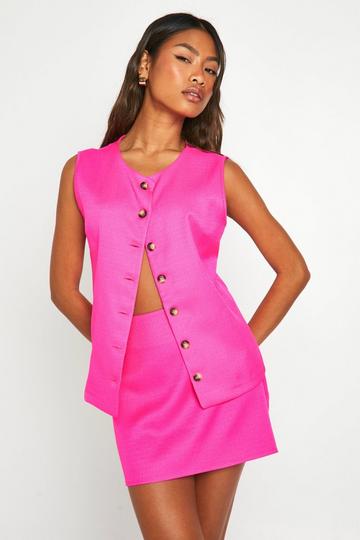 Textured Linen Look Open Back Vest hot pink