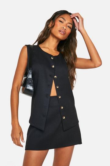 Textured Linen Look Open Back Waistcoat black