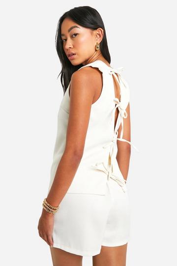 Textured Linen Look Tie Back Vest sand