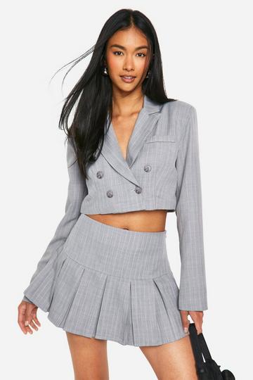 Grey Tonal Pinstripe Cropped Blazer