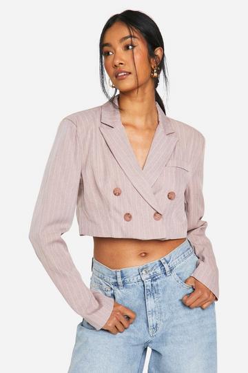 Tonal Pinstripe Cropped Blazer soft pink