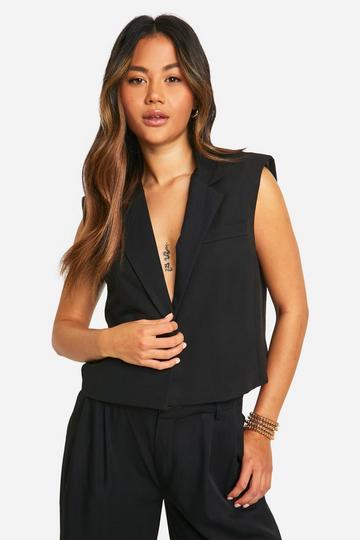 Korte Boxy Long Line Gilet black