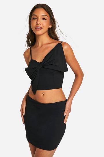 Poplin Bow Detail Crop & Micro Mini Skirt black