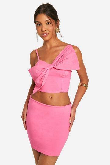 Poplin Crop Top Met Strik En Mini Mini Rokje bright pink