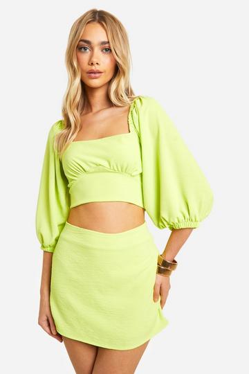 Platgeslagen Crop Top Met Rug Strik En Mini Rokje lime