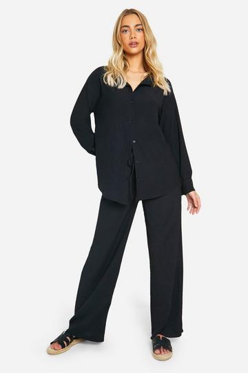 Black Textured Relaxed Fit Shirt & Wide Leg Trousers