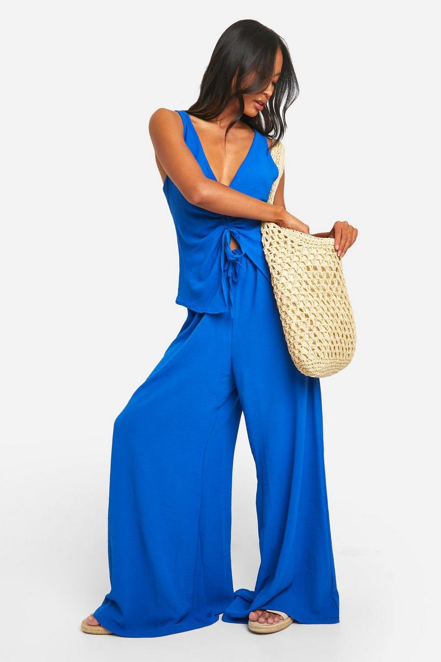 Cobalt Hammered Ruched Front Cami & Wide Leg Trousers image number 1