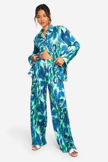 Abstract Plisse Wide Leg Pants emerald