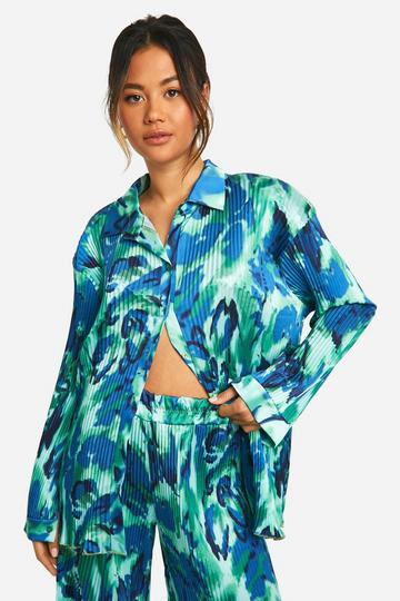 Abstract Plisse Relaxed Fit Shirt emerald