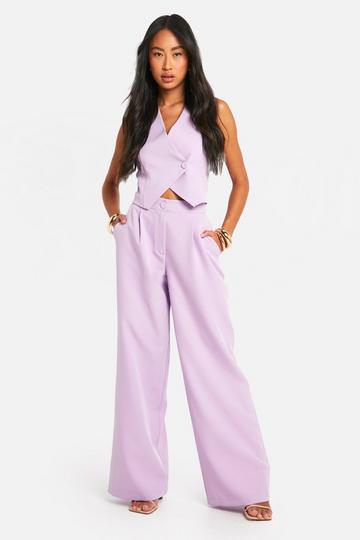 Lilac Purple Pocket Tab Detail Wide Leg Pants