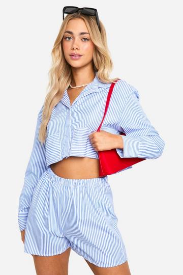 Contrast Stripe Poplin Shirt & Shorts Set blue