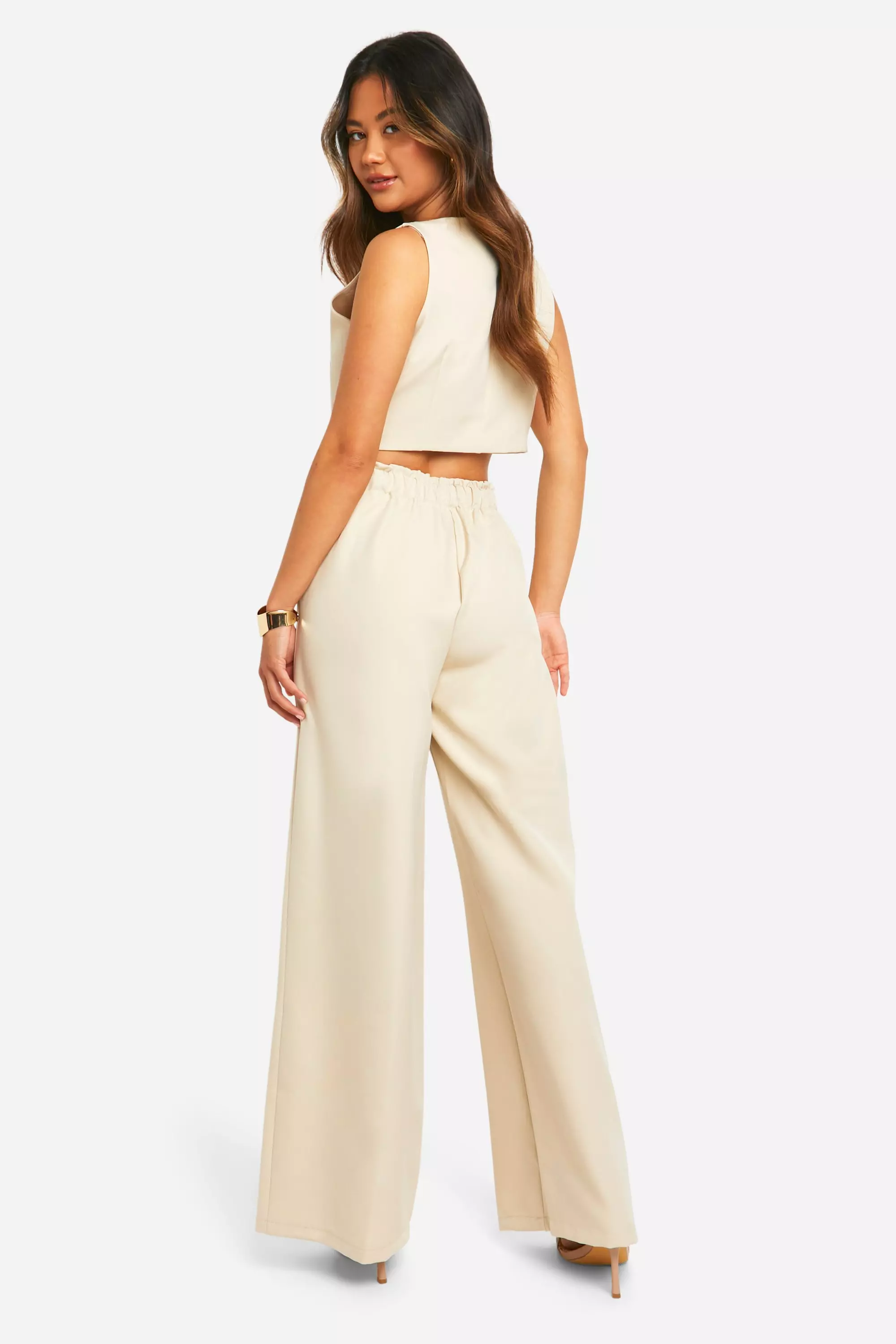 Stone Contrast Button Wide Leg Tailored Trousers alternative image