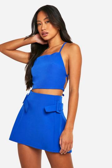 Woven Double Buckle Detail Micro Mini Skirt cobalt