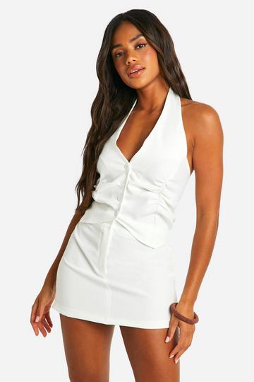 Ruched Front Halterneck Waistcoat ivory