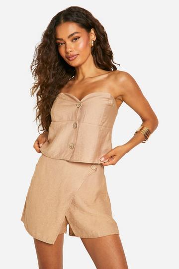 Linnen Look Bandeau Top Met Knopen mocha