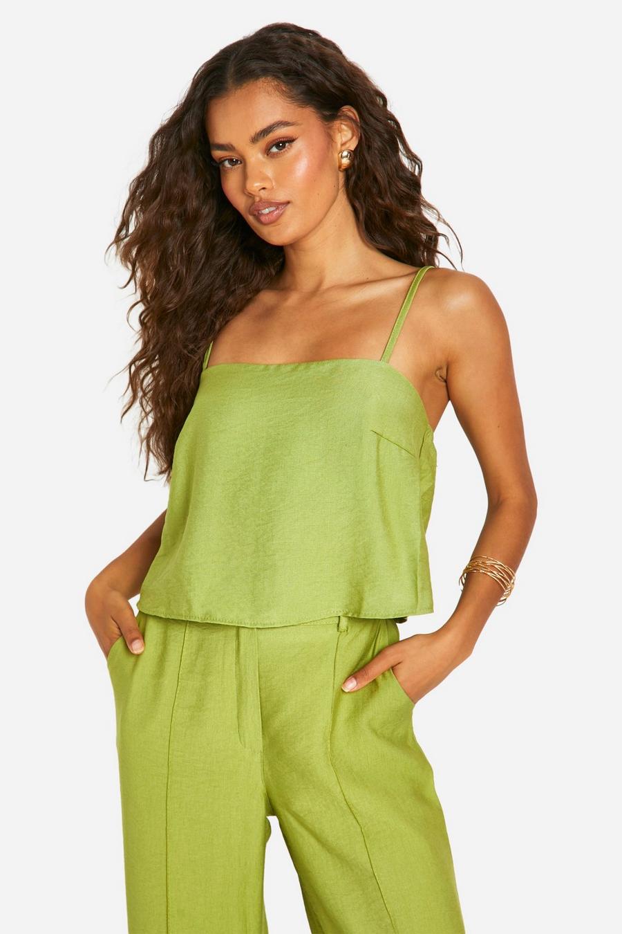 Olive Linen Look Square Neck Cami