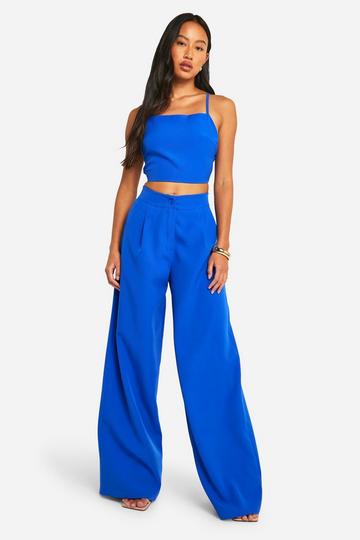 Woven Tailored Wide Leg Trousers cobalt