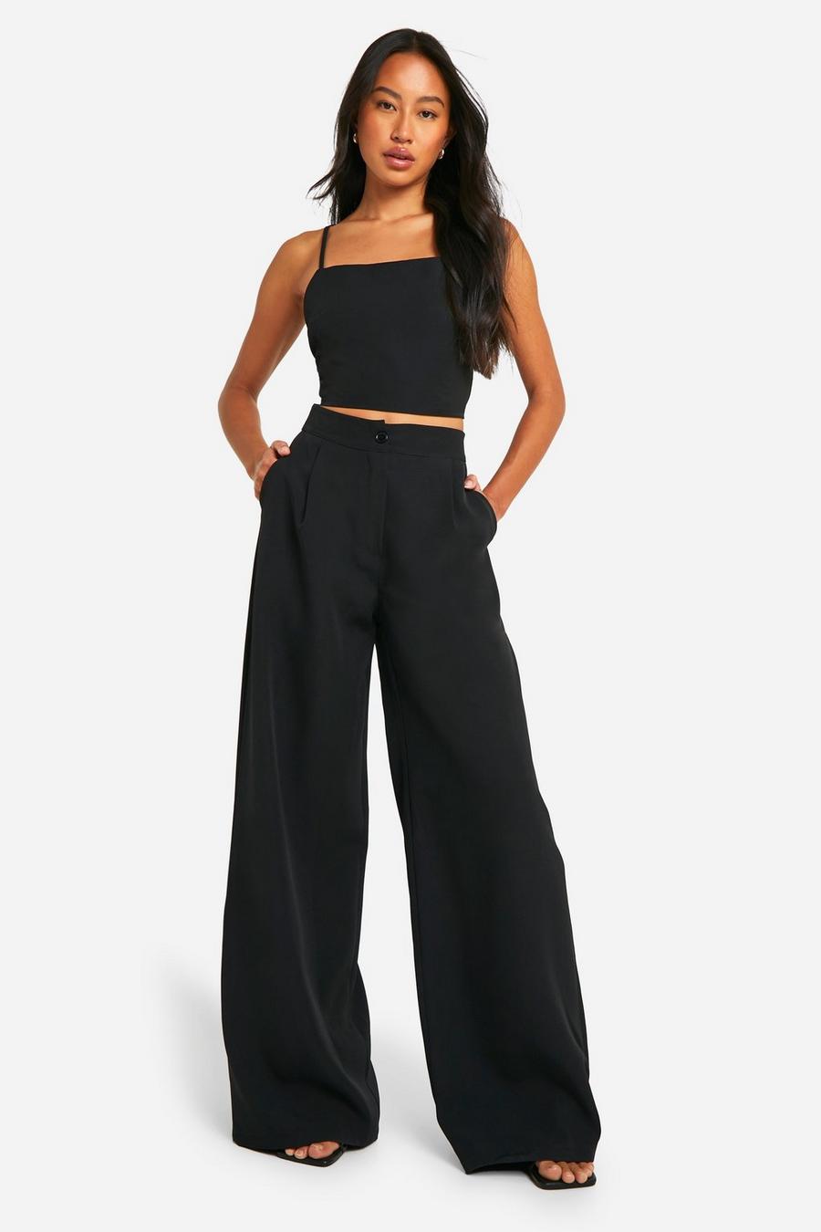 Black Woven Tailored Wide Leg Trousers