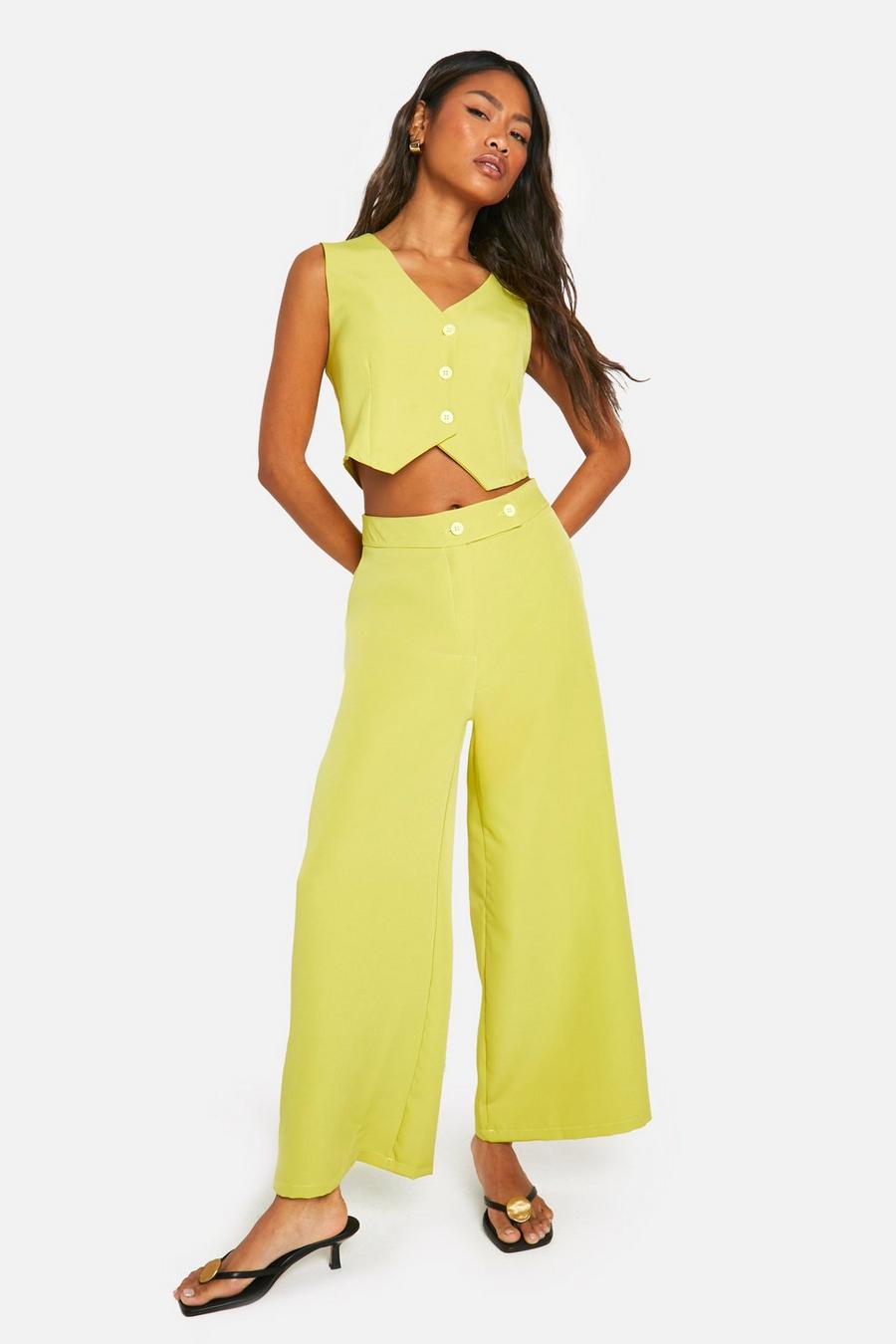 Soft lime Woven Tailored Wide Leg Culottes image number 1