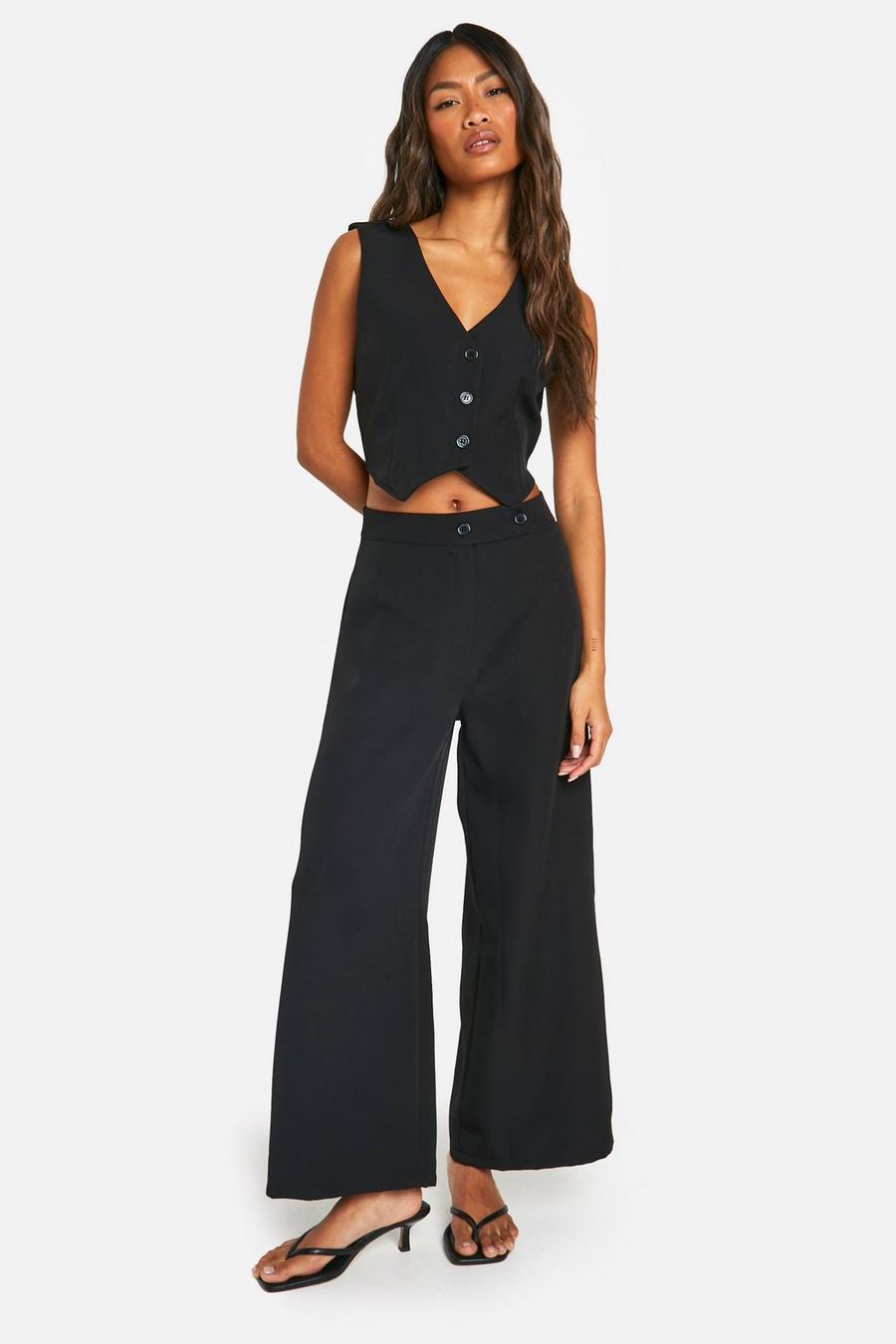Black Woven Tailored Wide Leg Culottes image number 1