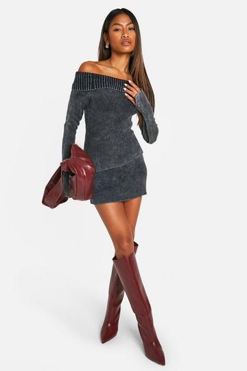 Acid Wash Rib Knit Mini Skirt charcoal