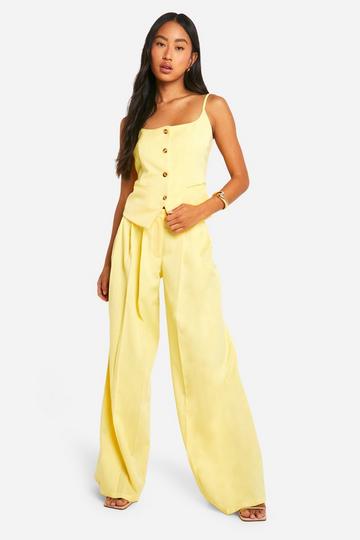 Linen Look Extreme Pleat Wide Leg Pants lemon