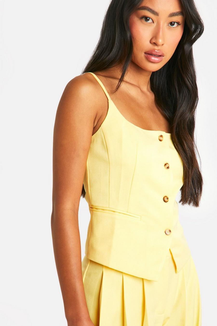 Lemon Linen Look Contrast Button Vest image number 1