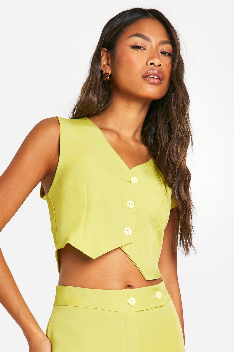 Soft lime Woven Fitted Cropped Vest image number 1